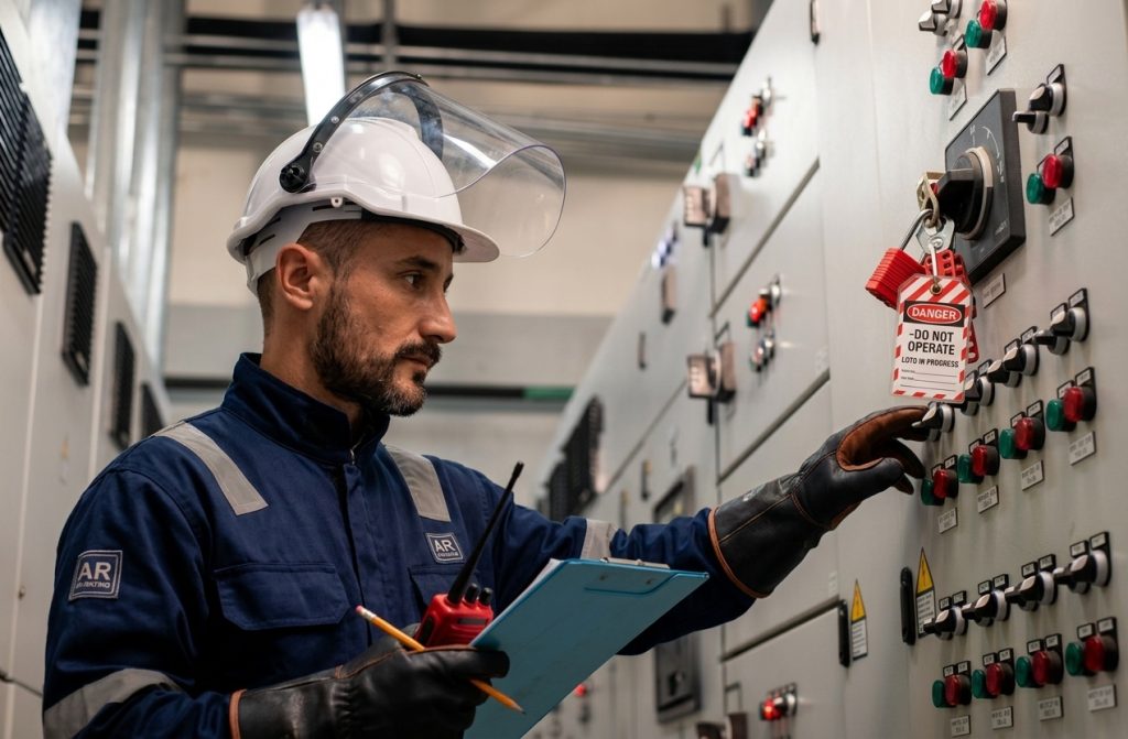 Facility worker securing lockout/tagout.