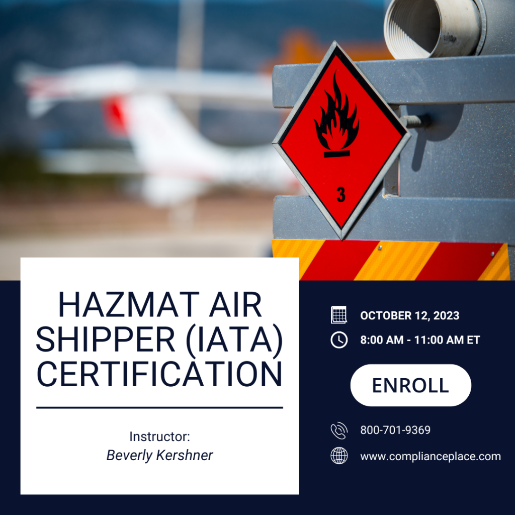 Open Enrollment Hazmat Air Shipper Certification (IATA) Compliance